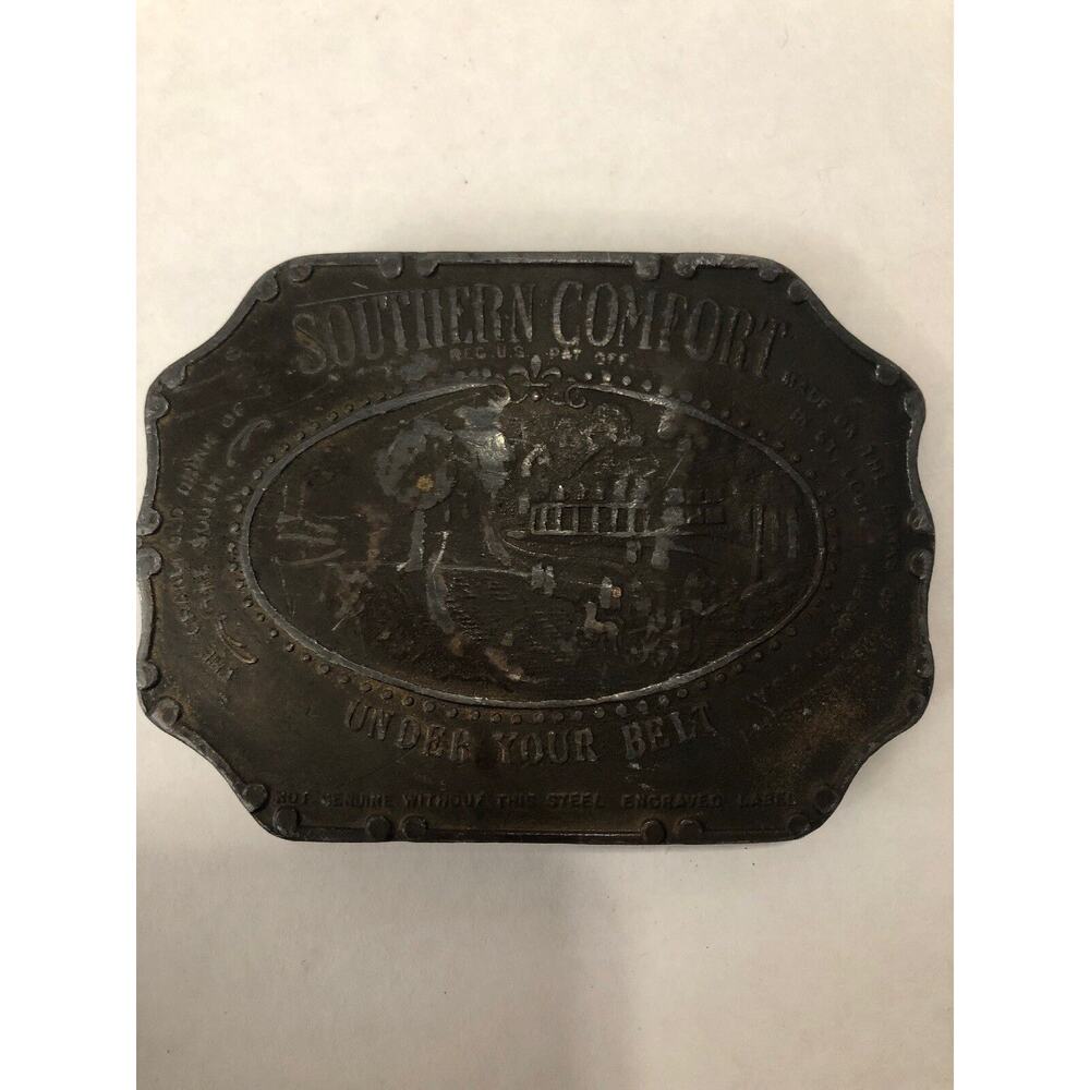WOW Vintage Southern Comfort Liquor Tiffany's Large Old Brass Belt Buckle Rare